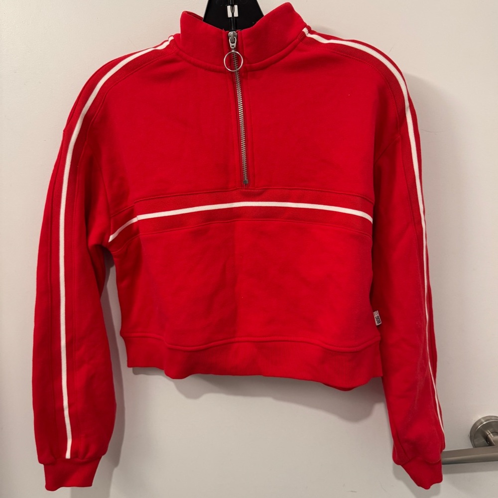 Urban Outfitters BDG Red Quarter-Zip Sweatshirt with White Stripes